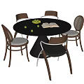 Middle Ancient Style Dining Table and Chair Combination Dining Chair Round Dining Table Single Chair 3d model