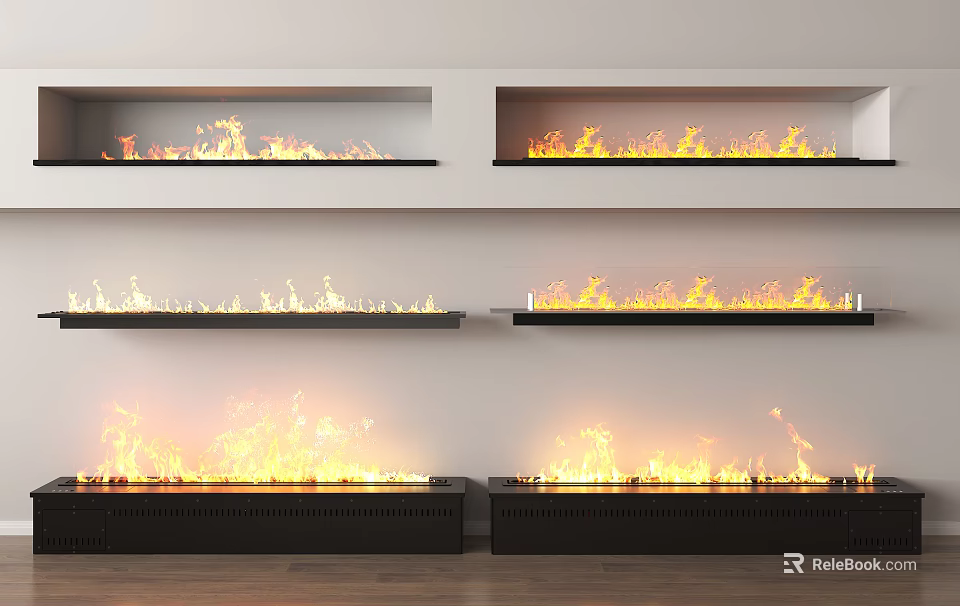 Modern Wall Mounted Fireplaces with Realistic Flames and Sleek Design Features 3d model
