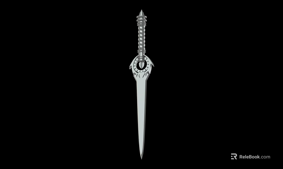 Ornate Silver Dagger With Intricate Hilt Design And Sharp Metal Blade 3d model 