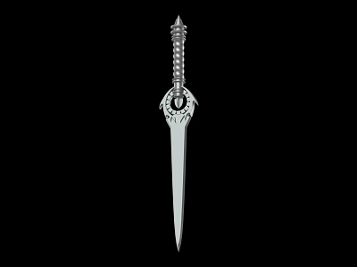 Ornate Silver Dagger With Intricate Hilt Design And Sharp Metal Blade 3d model