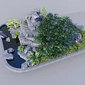 Stone and Wood Garden Landscape with Pond Green Plants and Natural Design