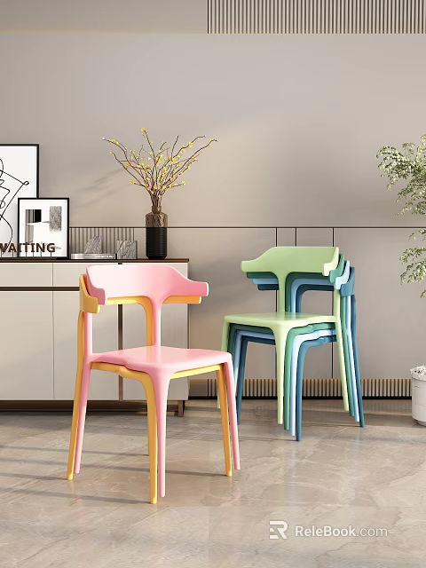 Colorful Modern Dining Chairs With Stackable Design In Home Interior Setting 3d model 