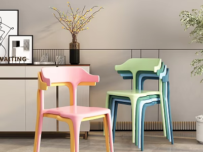 Colorful Modern Dining Chairs With Stackable Design In Home Interior Setting 3d model