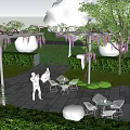 Wisteria Vines Covered Metal Pergola In Outdoor Garden With Tables And Chairs