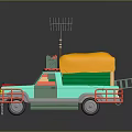 Cartoon Style Green Off Road Vehicle With Red Bumper Yellow Roof And Antenna