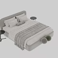 Modern Double Bed With Upholstered Headboard White Pillows Gray Throw Blanket Quilted Bedspread