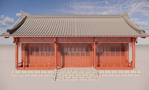 Hanging top three open house monks' house residential slope roof eaves gallery ancient building 3d model