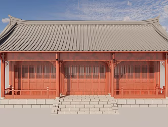 Hanging top three open house monks' house residential slope roof eaves gallery ancient building 3d model