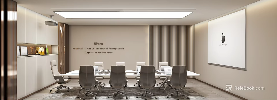 Modern Conference Room at UPenn University with Long Table Ergonomic Chairs and Laptops 3d model 