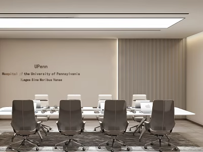 Modern Conference Room at UPenn University with Long Table Ergonomic Chairs and Laptops 3d model