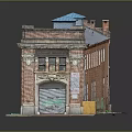 Red Brick Residential Building With Blue Roof Multiple Windows And Green Ground Area