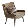 Modern Brown Accent Chair With Leather Cushion And Wooden Legs