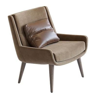 Modern Brown Accent Chair With Leather Cushion And Wooden Legs 3d model