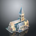 Historic Church Building With Tall Spire Stone Tower And Stained Glass Windows
