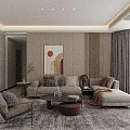 Modern Living and Dining Room Interior With Large TV Sofa Coffee Table And Decorative Paintings
