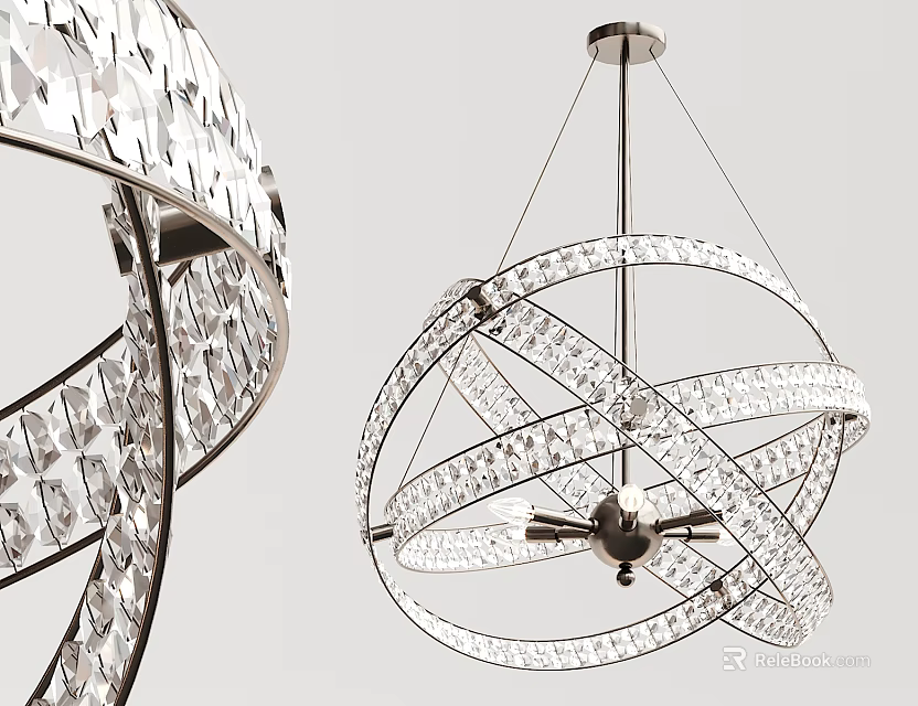 Modern Crystal Chandelier With Spherical Design Circular Rings And Crystal Elements For Decorative Lighting 3d model