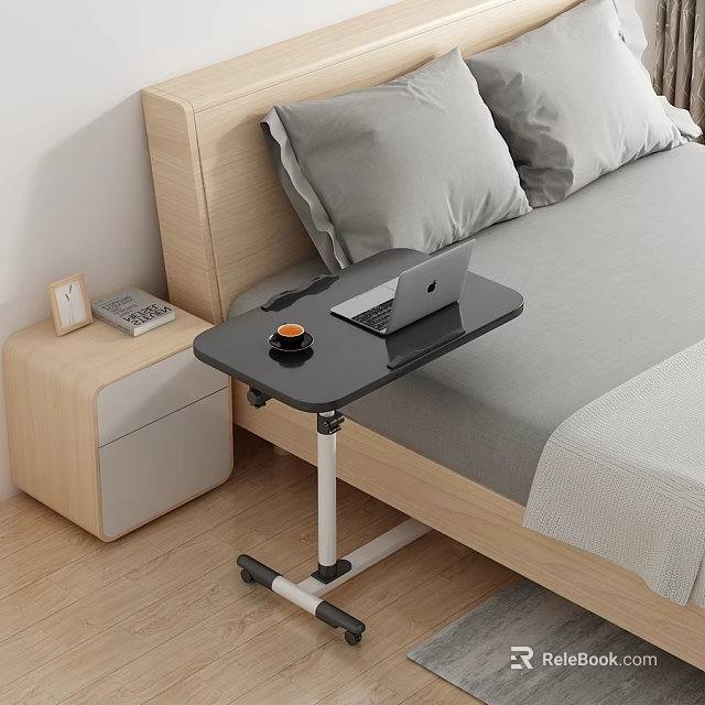 Practical Portable Side Table in Bedroom with Laptop and Coffee Cup 3d model 