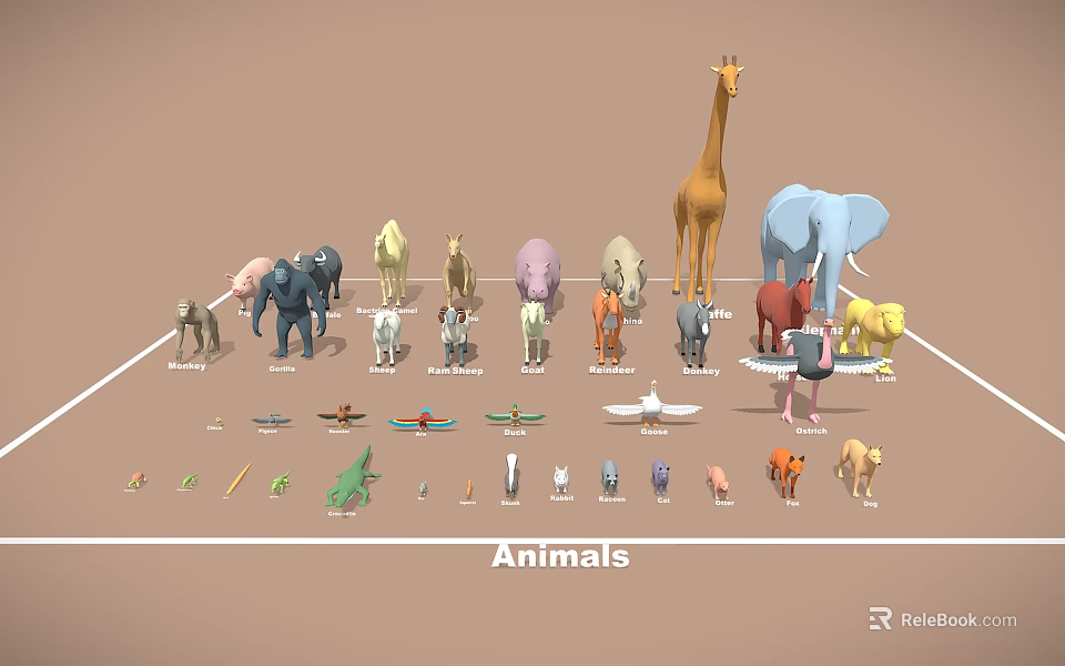 Diverse Animal Figurines Collection Display With Different Species Including Giraffe And Elephant 3d model 