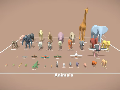 Diverse Animal Figurines Collection Display With Different Species Including Giraffe And Elephant 3d model