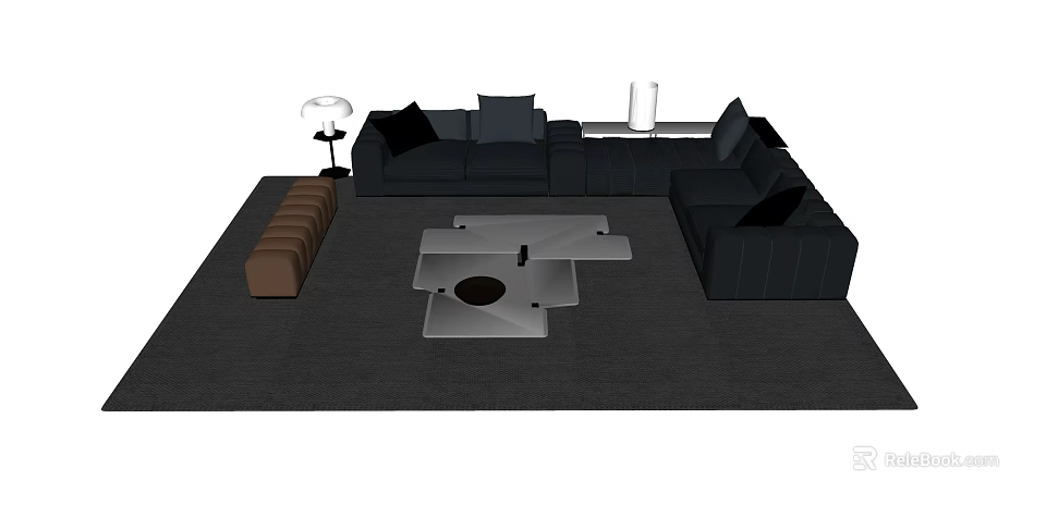 Modern Sofa And Coffee Table Set With Area Rug And Floor Lamp 3d model