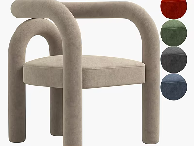 Modern Upholstered Leisure Chair with Curved Arms Available in Red Green Gray Blue Colors 3d model