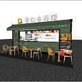 Green Container Building Converted To Street Food Stall With Outdoor Tables And Chairs