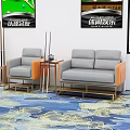 Billiard Room Interior With Orange Gray Sofas Blue Patterned Carpet And Tables 3d model
