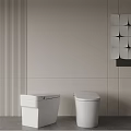 Two White Smart Toilets in Modern Bathroom with Gray Floor and Light Colored Wall
