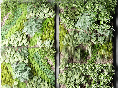 Lush Living Plant Wall With Various Green Plants And Foliage For Interior Decor 3d model