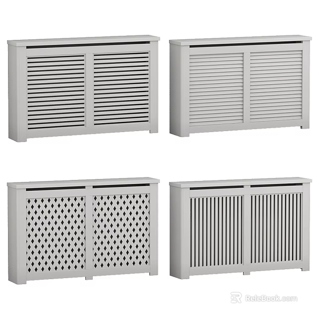 Modern Decorative Storage Cabinets With Louvered Perforated And Vertical Slat Designs 3d model
