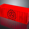 Red Shipping Container Equipment Featuring Black Logo And Smooth Exterior Design