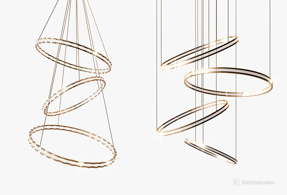 Modern Circular Ring Chandelier With Multiple Hanging Layers And Metallic Design 3d model