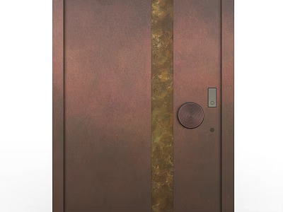 Modern Brown Hinged Door With Vertical Metal Strip And Round Handle Design 3d model