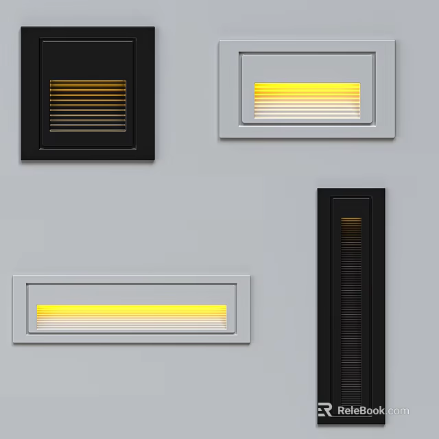 Modern Rectangular Vent Grilles In Black White With Yellow Light Illumination 3d model 