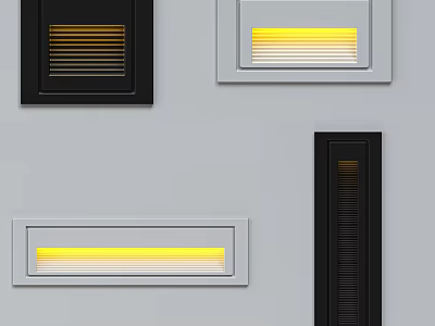 Modern Rectangular Vent Grilles In Black White With Yellow Light Illumination 3d model