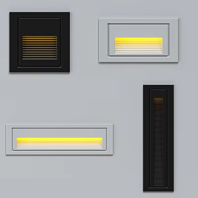 Modern Rectangular Vent Grilles In Black White With Yellow Light Illumination 3d model