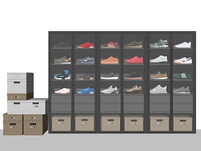 Efficient Multi layer Shoe Storage Shelf Design With Various Shoes And Storage Boxes 3d model