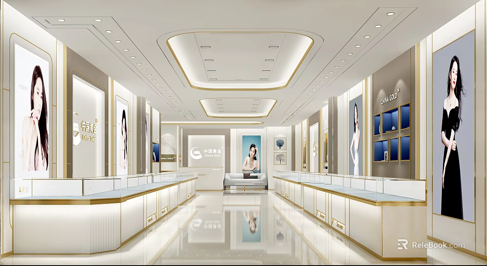 Modern Luxury Jewelry Store Interior With Glass Display Counters Soft Lighting And Showcase Areas 3d model 