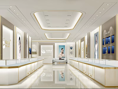 Modern Luxury Jewelry Store Interior With Glass Display Counters Soft Lighting And Showcase Areas 3d model