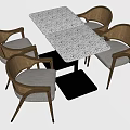Stylish Dining Table Set With Black Base Patterned Top And Wicker Back Chairs 3d model