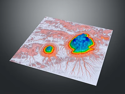 Colorful Terrain Features Shown On Topographic Map With Elevation Color Gradients And Mountain Structures 3d model