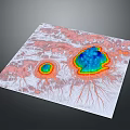 Colorful Terrain Features Shown On Topographic Map With Elevation Color Gradients And Mountain Structures 3d model
