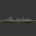 Warship 3D Model With Gray Hull Red Bottom Multiple Turrets Smokestacks And Antennas 3d model