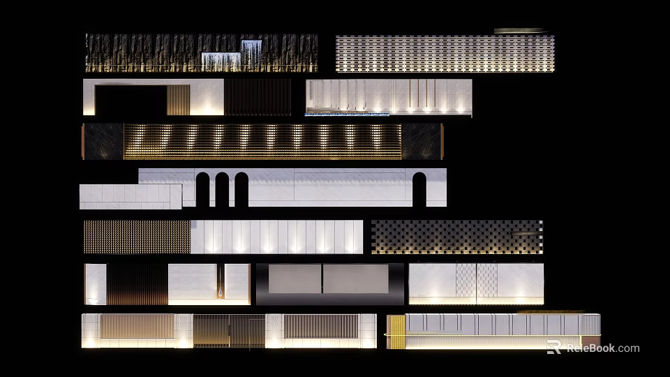 Modern Feature Wall Design With Layered Textures Arched Openings And Ambient Lighting 3d model 