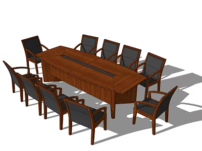 Wooden Conference Table With Surrounding Chairs In Office Meeting Room Setup 3d model