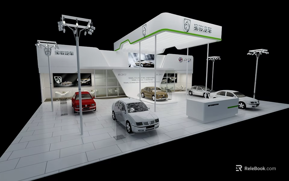 Guoji Zhijun Car Showroom Featuring Various Cars Display Stands Glass Walls And Lighting 3d model 