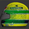 Yellow Racing Helmet With Honda BOSS NACIONAL Logos Green Blue Stripes