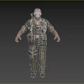 Muscular Man In Military Style Camouflage Uniform With Tactical Gear Utility Pouches And Shoulder Strap