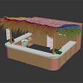 Stylish Wooden Bar Counter With Thatched Roof And White Countertop Design