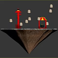 Floating Island With Red Chinese Pavilion Red Tables Chairs White Lanterns And Stone Pavement